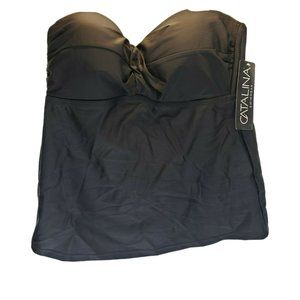 Catalina Women's Twist Front Bandeau Tankini Top Black Medium